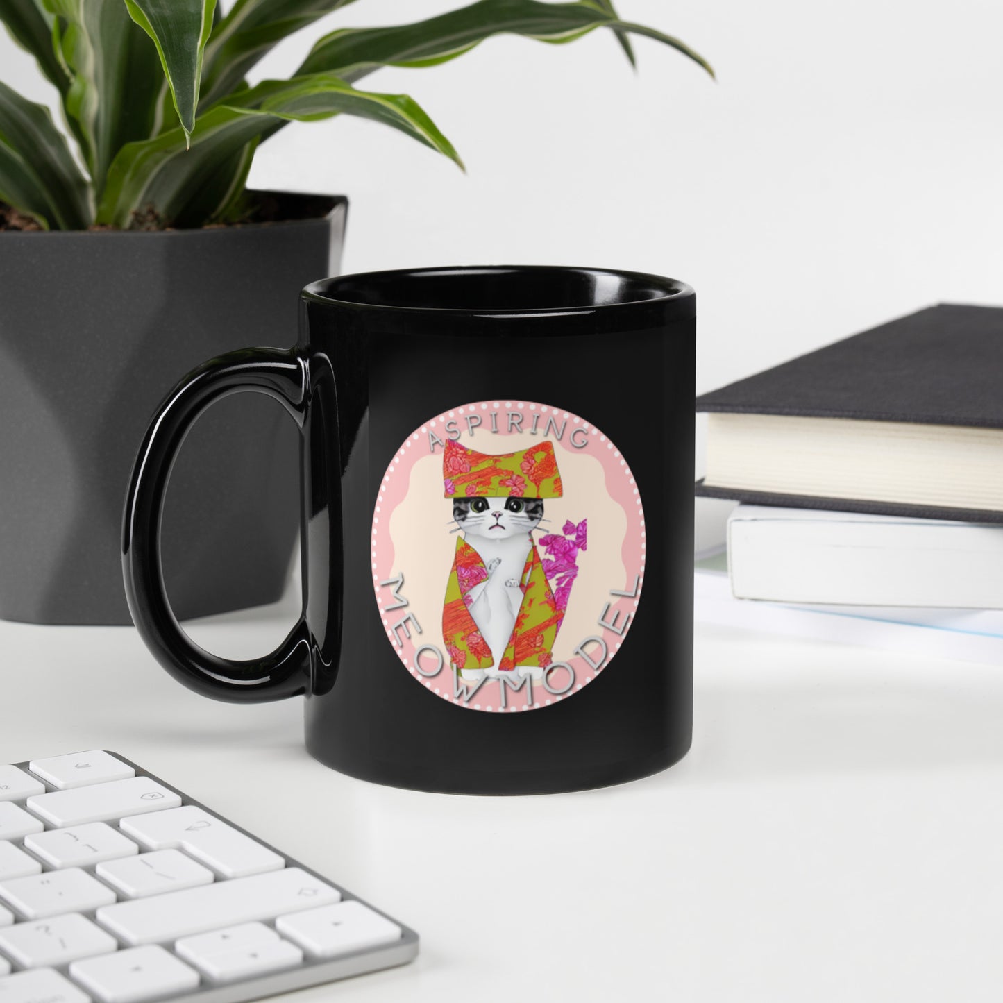 Glossy "Aspiring Meowmodel" Mug in Black