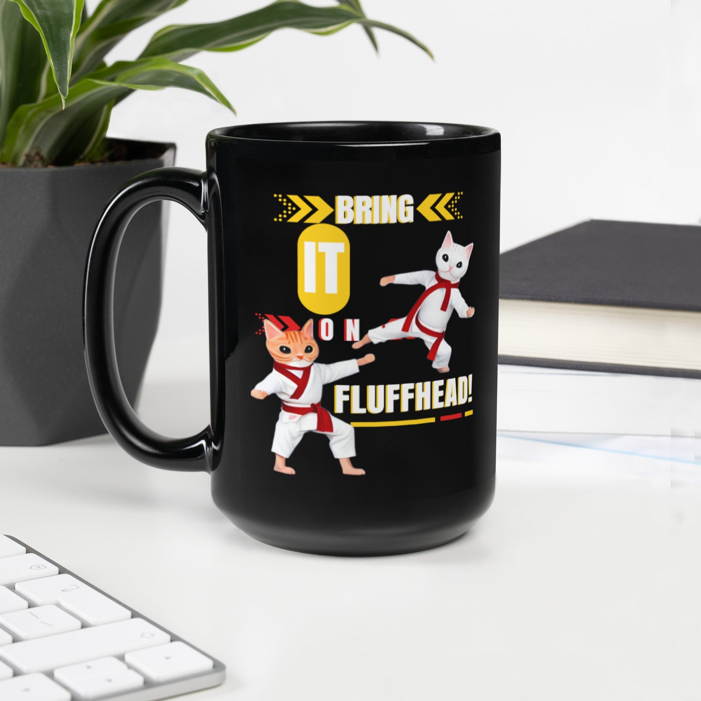 Glossy "Fluffheads" Mug in Black