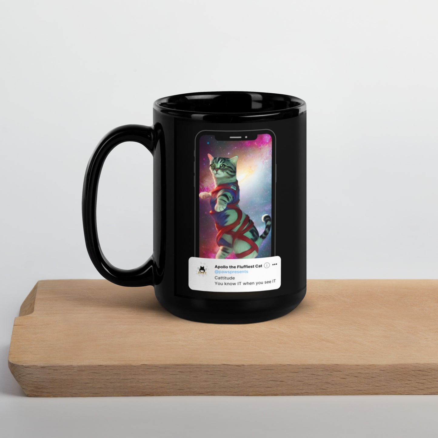 Glossy "Cattitude" Mug in Black