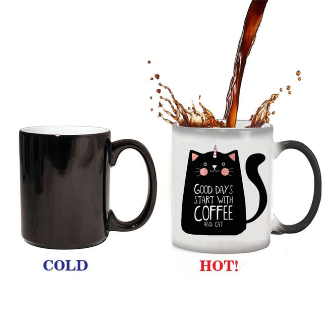 Cute Cat Panda Magic Temperature Changing Cup Color Changing Chameleon Mugs Heat Sensitive Cup Coffee Tea Milk Mug Novelty Gifts
