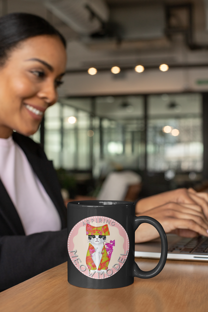 Glossy "Aspiring Meowmodel" Mug in Black