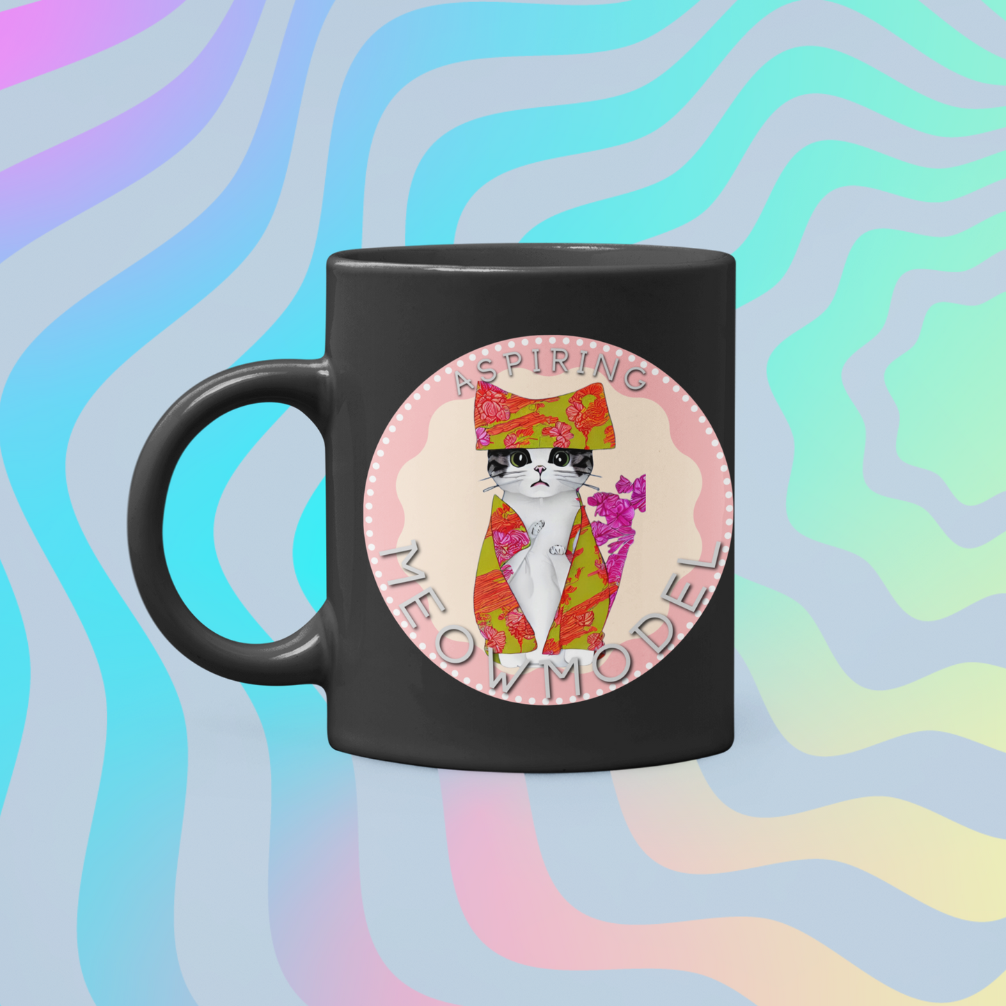 Glossy "Aspiring Meowmodel" Mug in Black