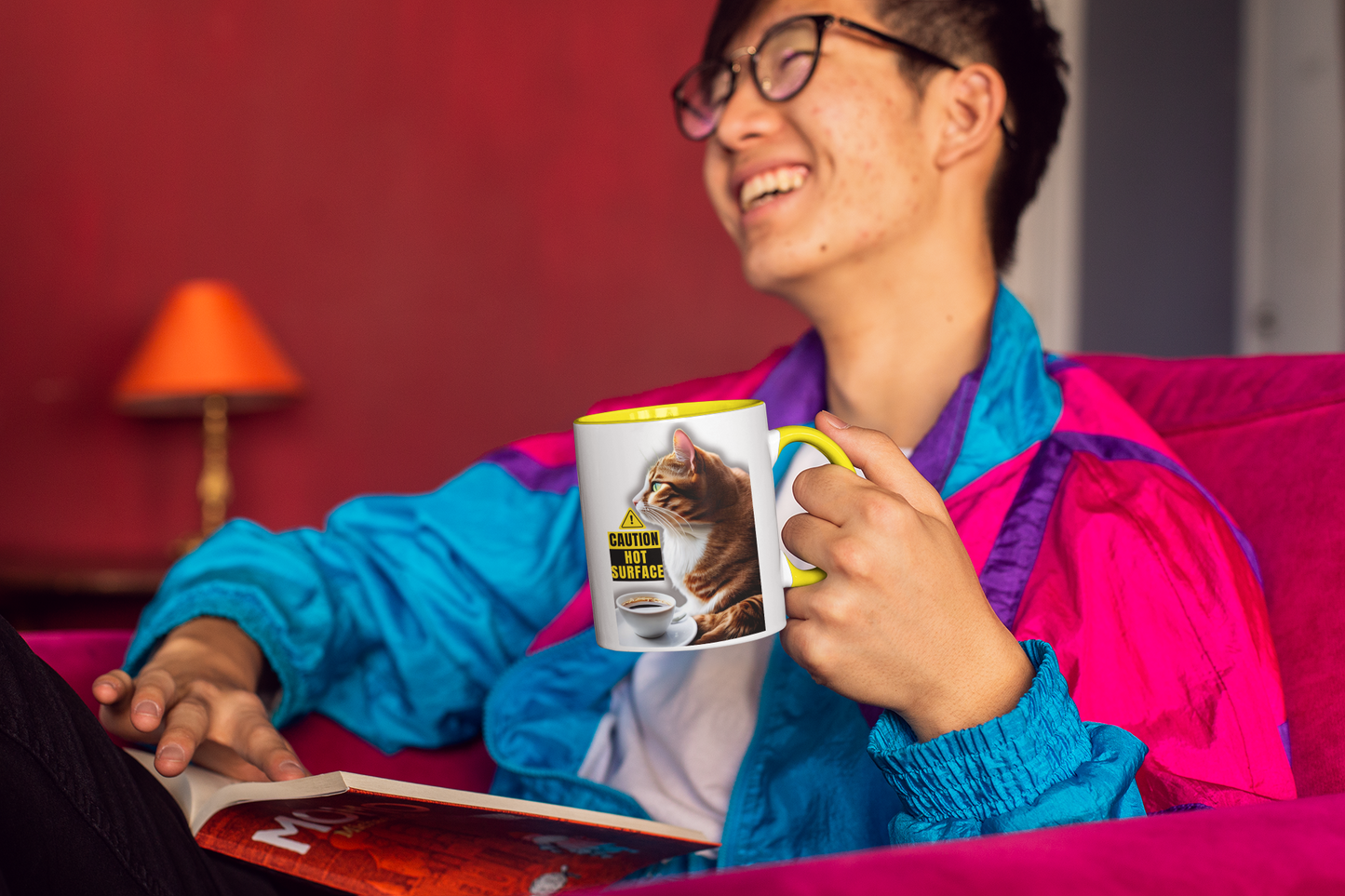 Colorful "Cautious Kitty" Mug