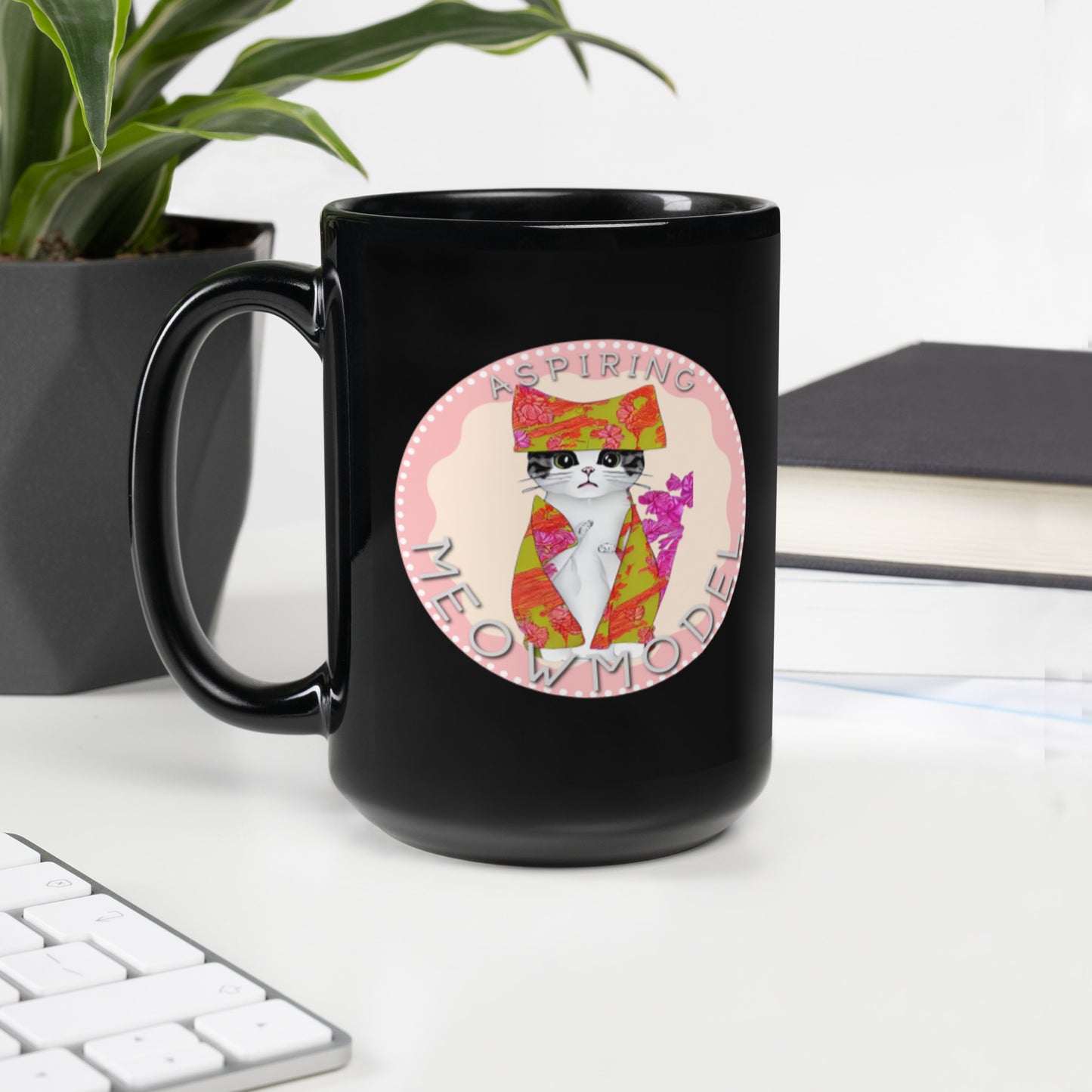 Glossy "Aspiring Meowmodel" Mug in Black
