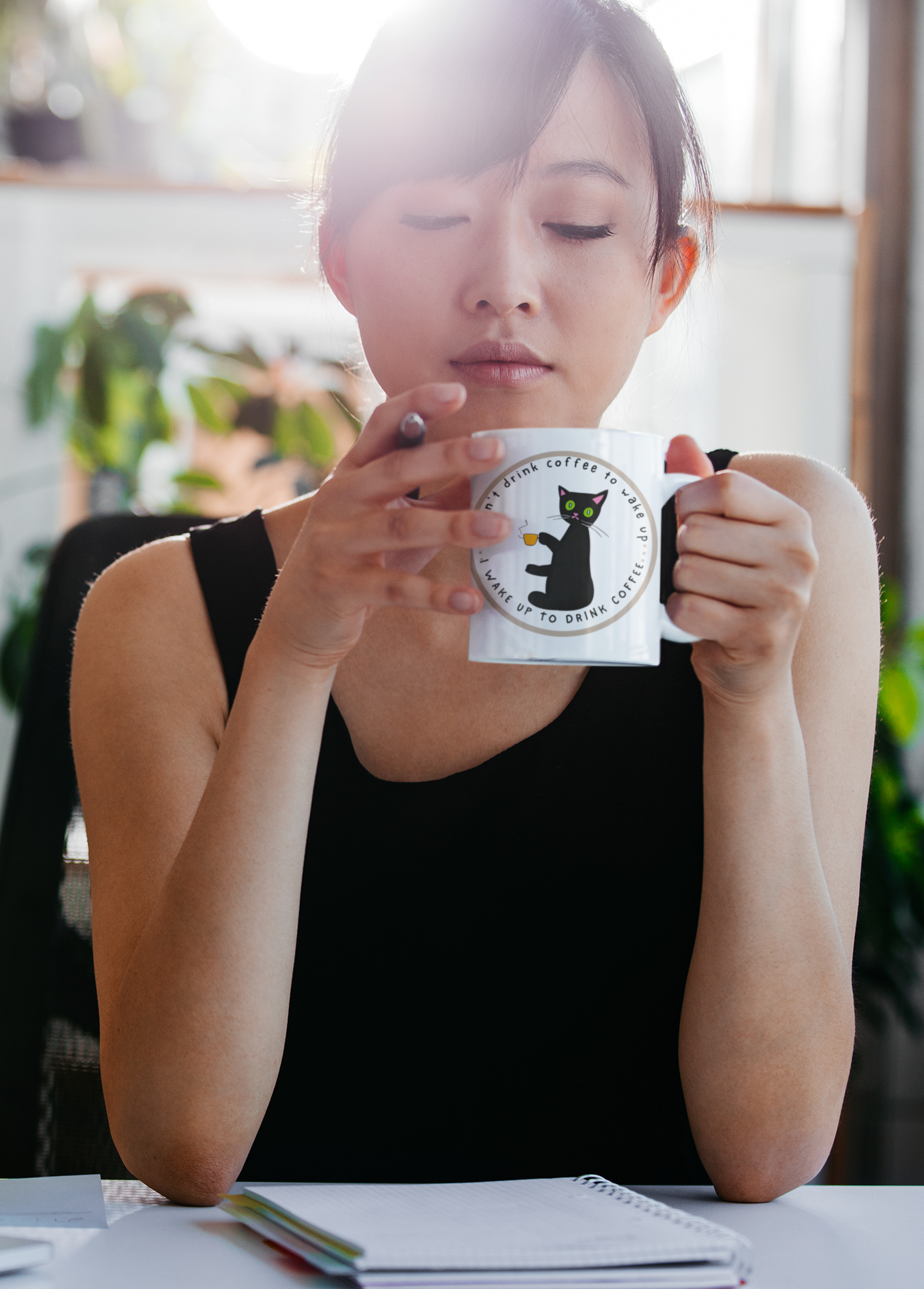 Glossy "Coffee Cat" Mug in White