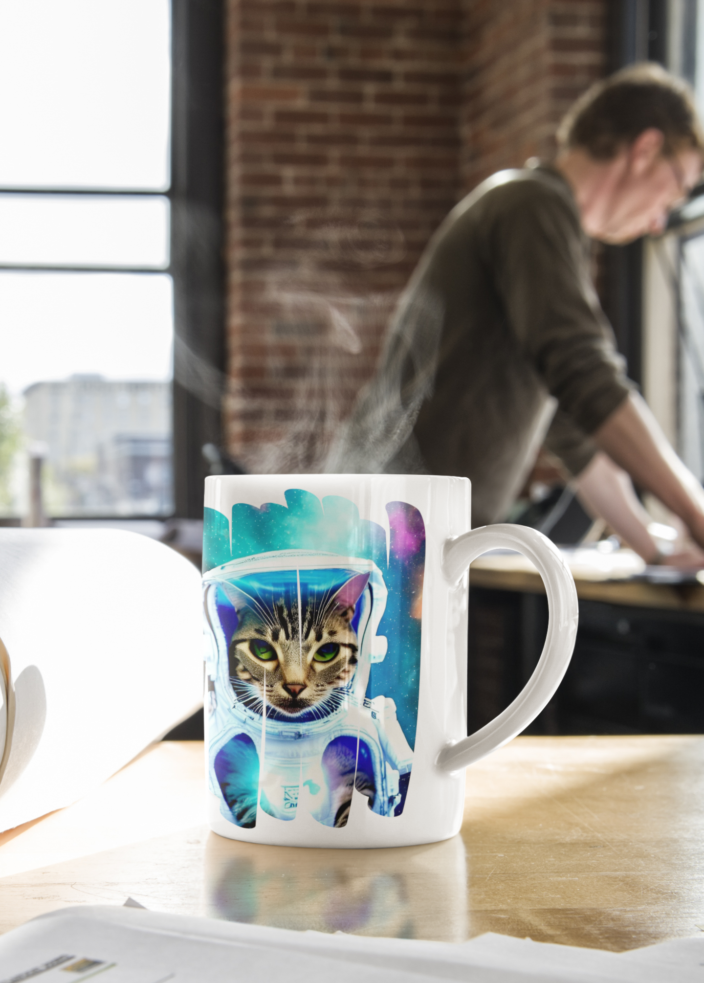 Glossy "Space Kitty" Mug in White