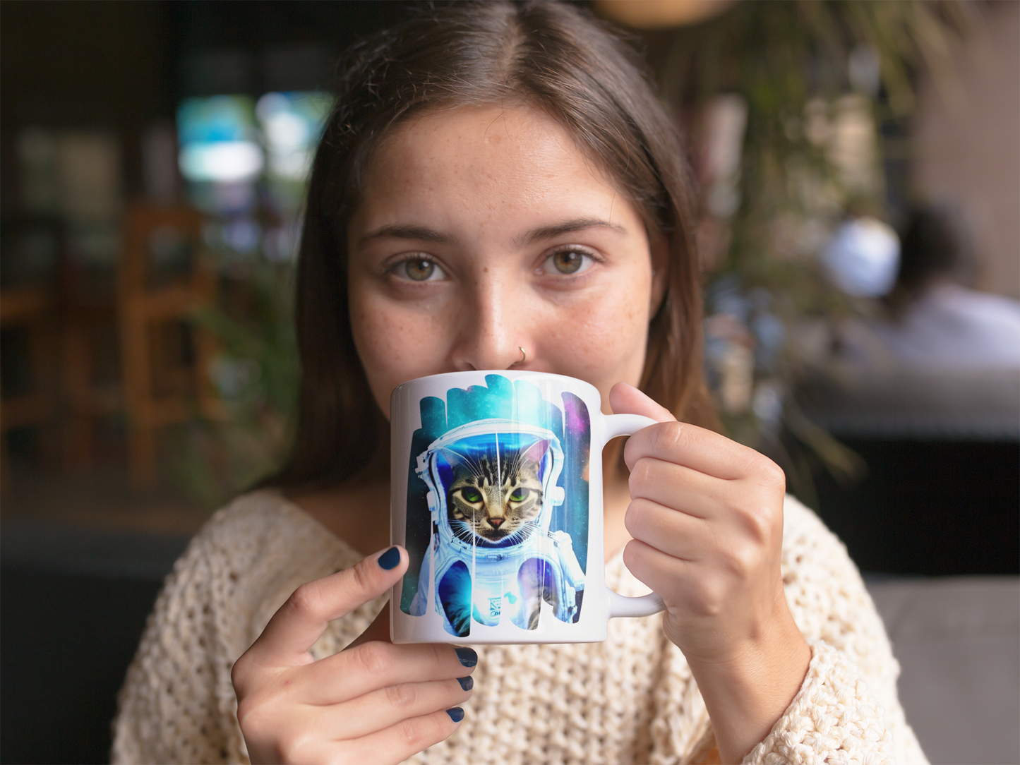 Glossy "Space Kitty" Mug in White
