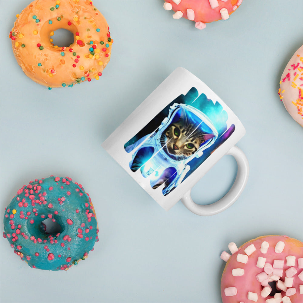 Glossy "Space Kitty" Mug in White