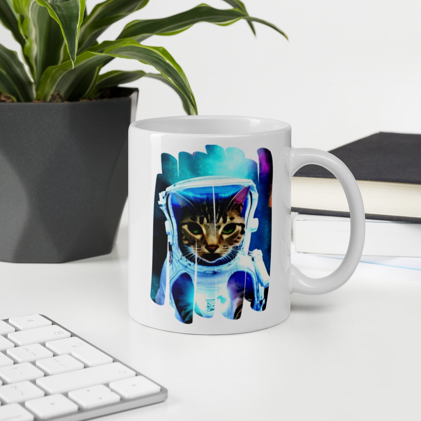 Glossy "Space Kitty" Mug in White