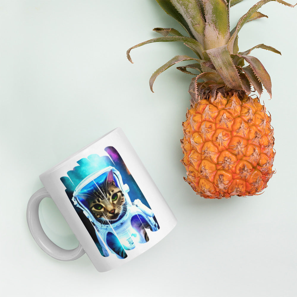 Glossy "Space Kitty" Mug in White