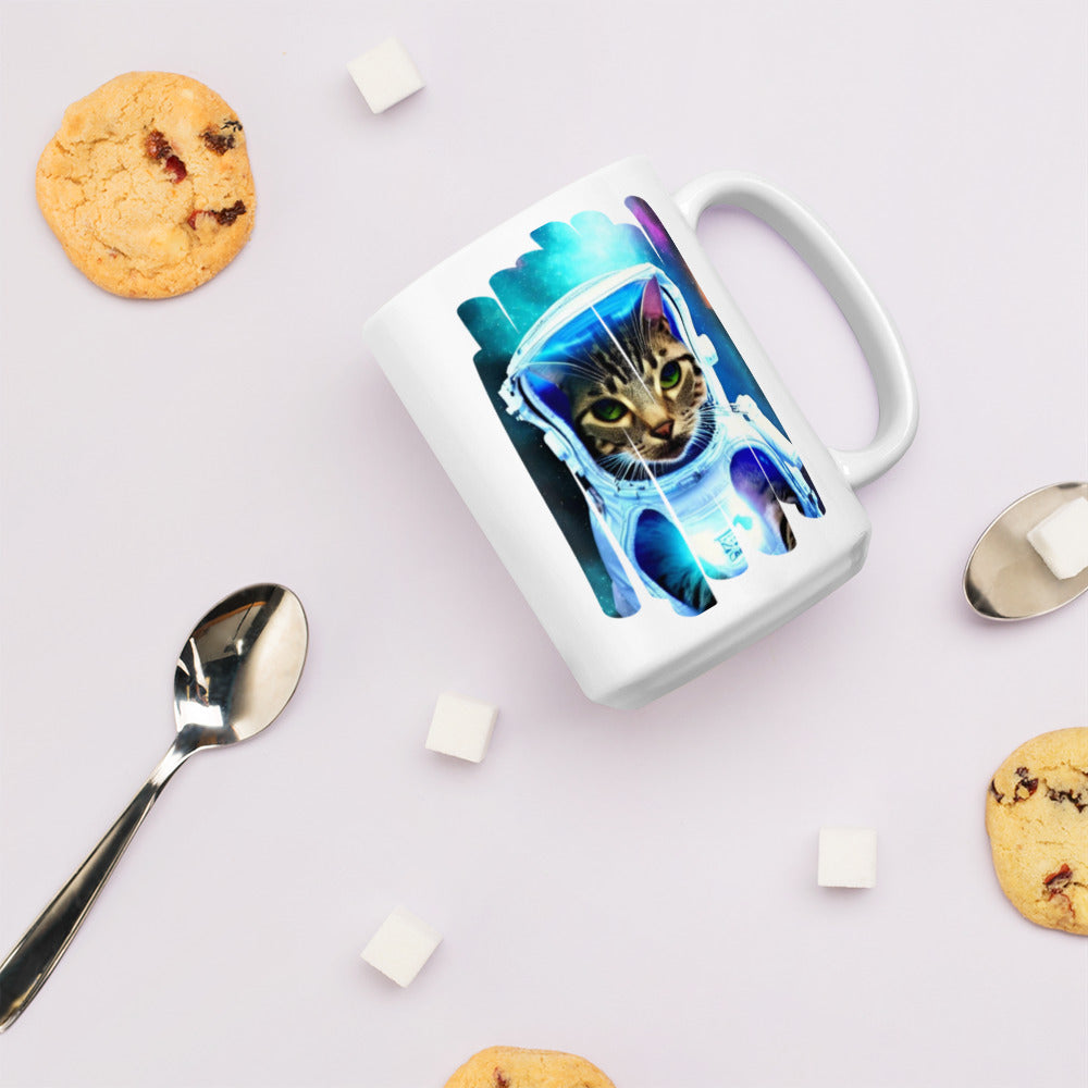 Glossy "Space Kitty" Mug in White