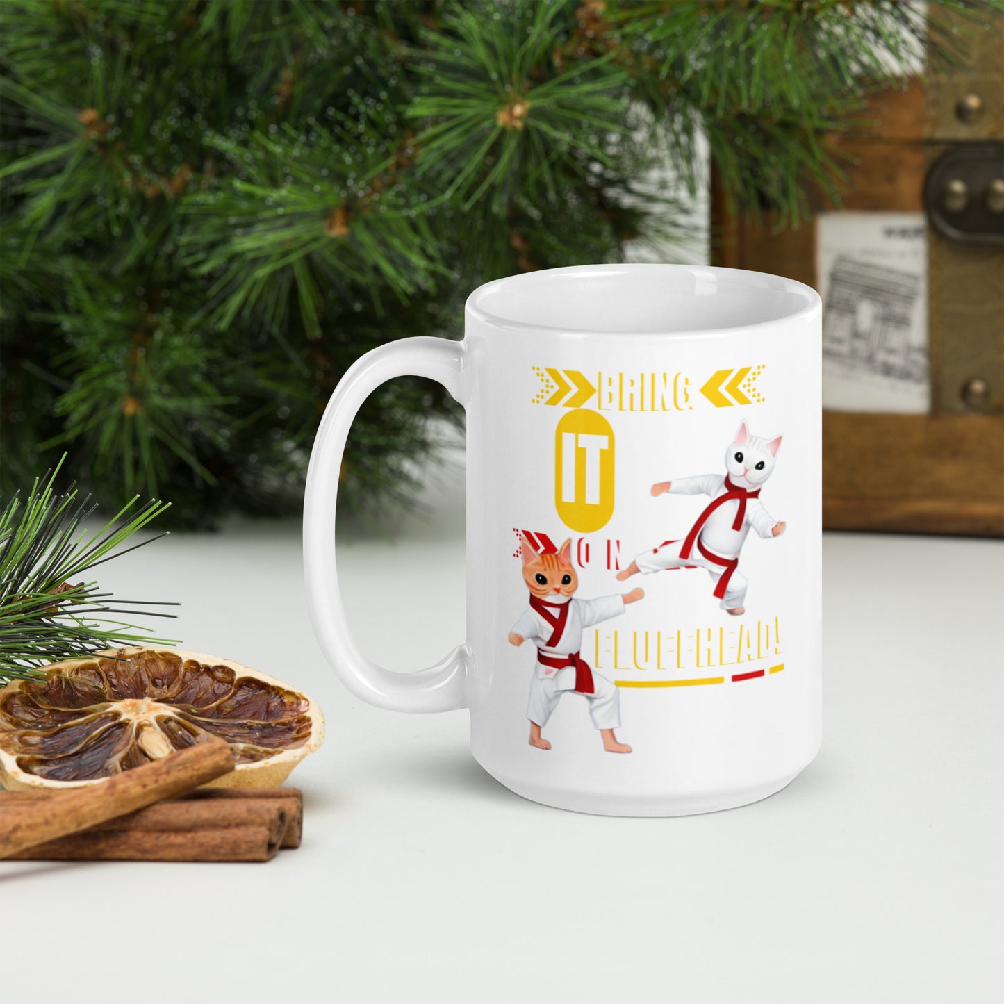 Glossy “Fluffheads” Mug in White